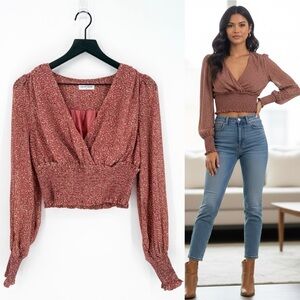 Vestique Pink Leopard Print Smock Cropped Blouse Medium